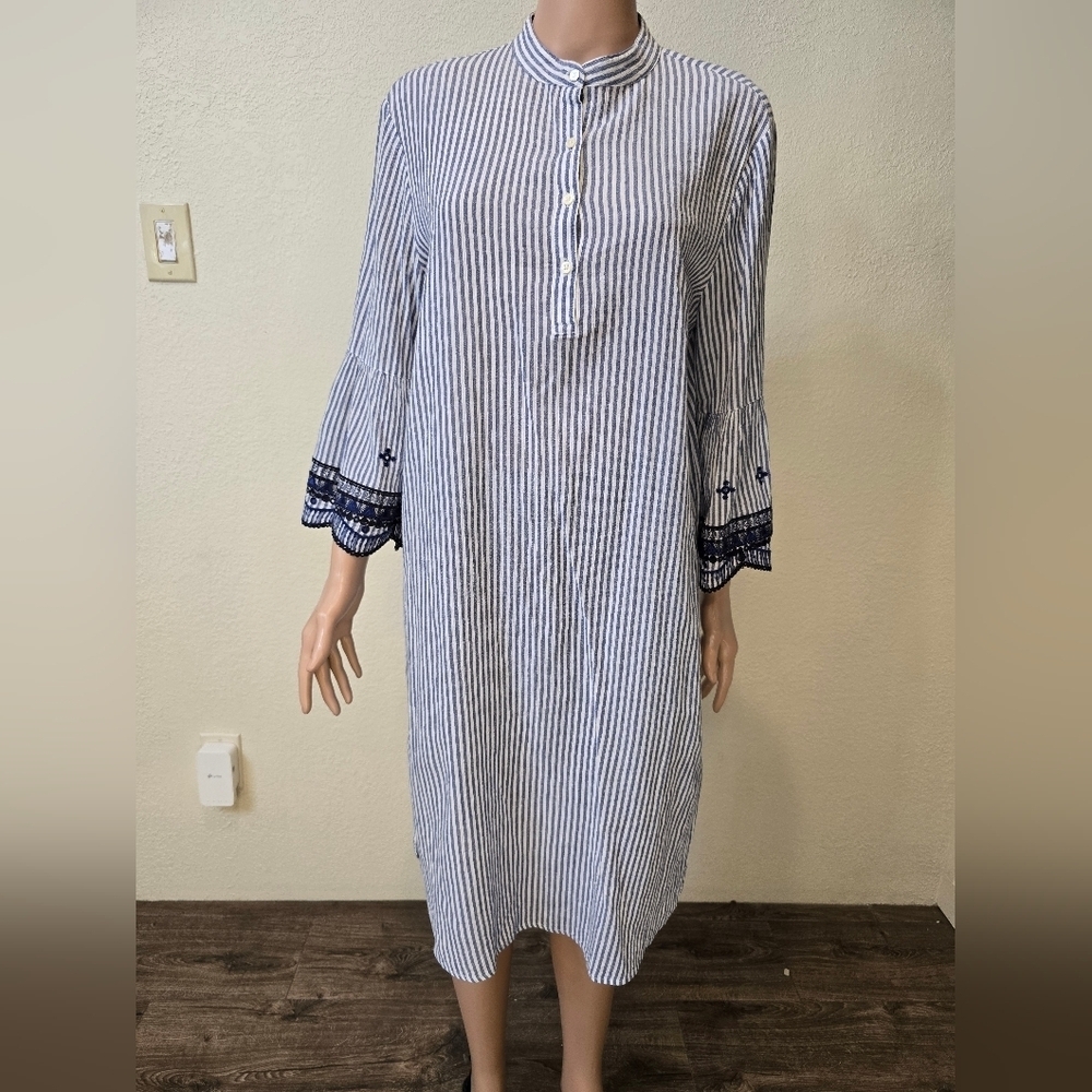 Ralph Lauren 14 Cotton Gauze Beachy Embroidered Striped Tunic Dress - Picture 4 of 7